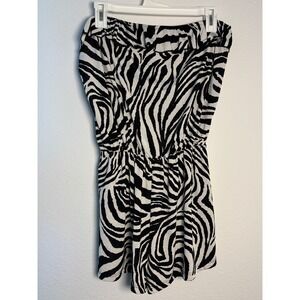 Joel‎ Zebra Print Strapless Romper Black White Ruffle Tube Top Elastic Waist S